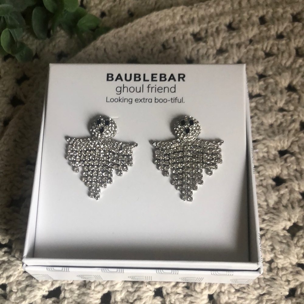 BaubleBar ghoul friend Sparkling Silver Ghost Halloween Earrings